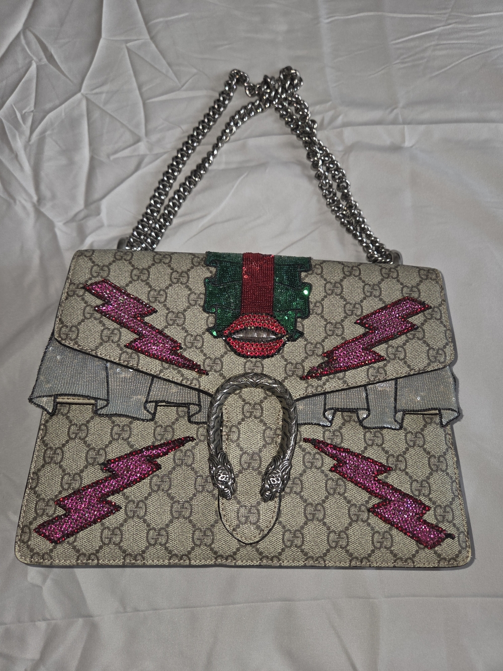 Gucci Pink Glitter Lightning GG Supreme Shoulder Bag